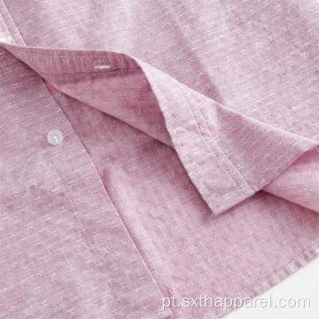 Camisa Dobby Rosa Masculina De Manga Longa